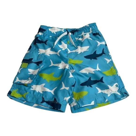 Hatley Swim Shorts Blue Shark Patterned Swimsuit Size 2 - Picture 1 of 3